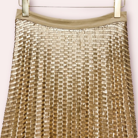 ANTHROPOLOGIE Maeve Natalia Pleated Gold Sequin Midi Skirt - Picture 6 of 15